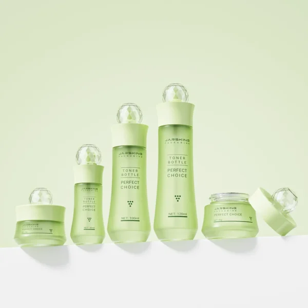 Frosted glass skincare bottles