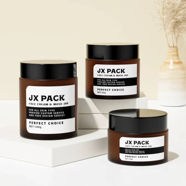 Amber Cosmetic Glass Jar with Lids