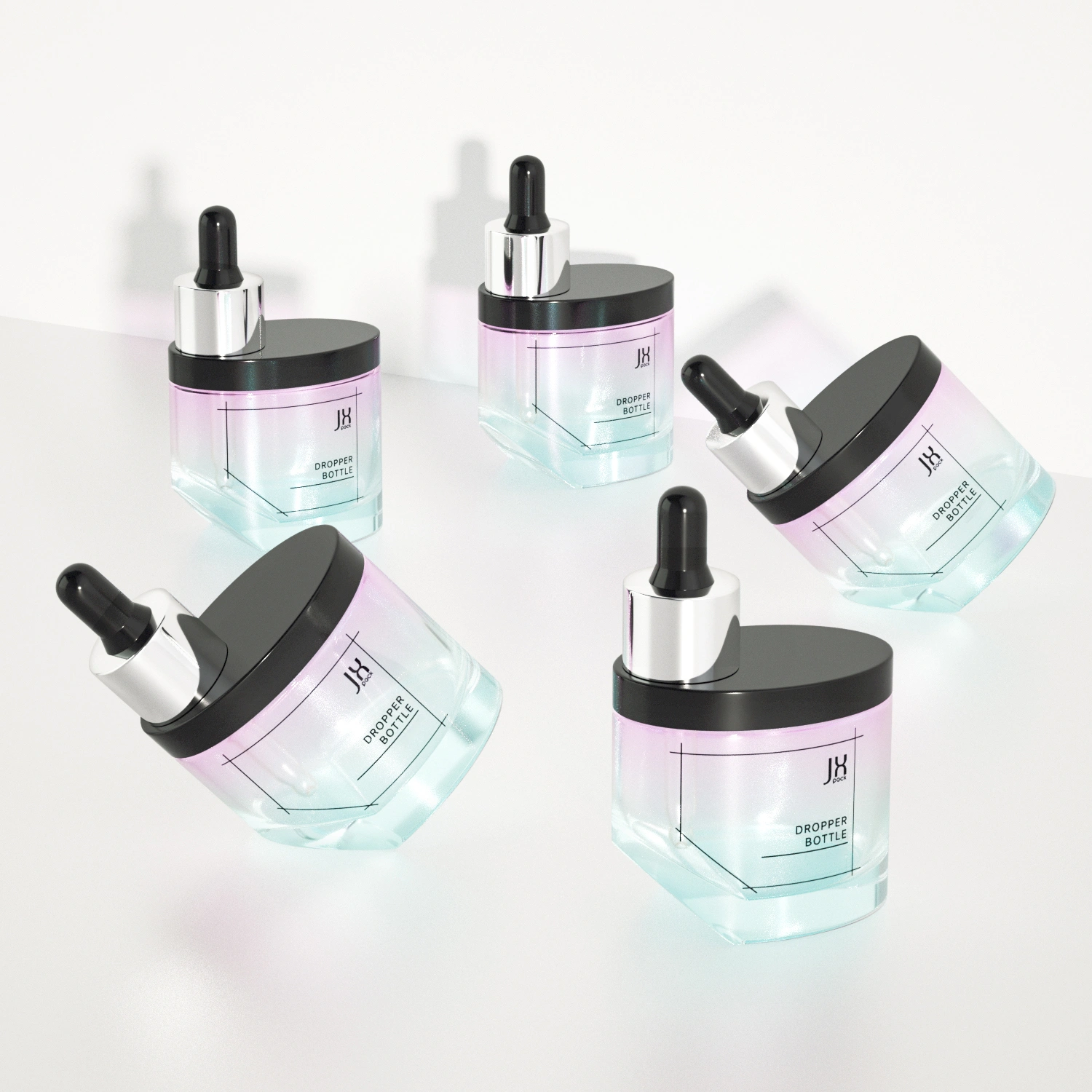 Frosted square dropper bottles