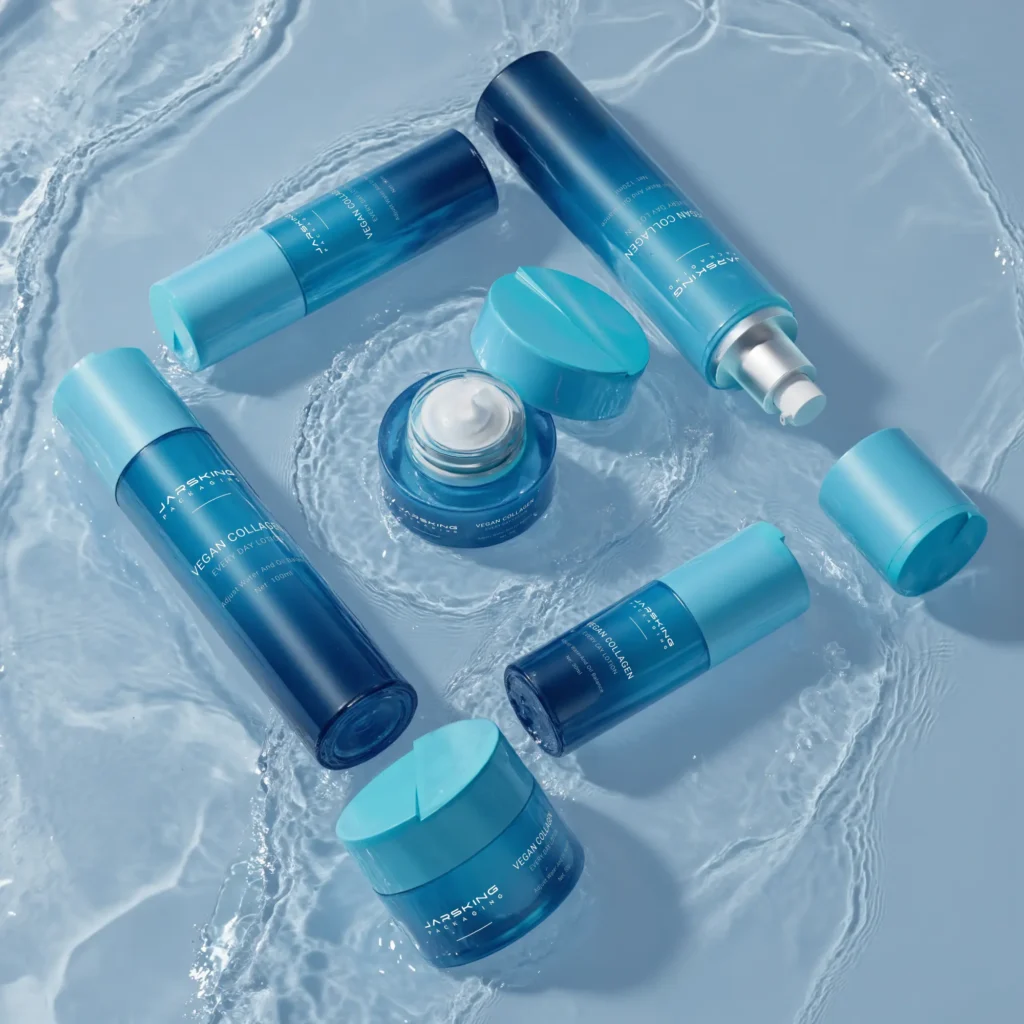 ocean blue cosmetic packaging for skincare launch