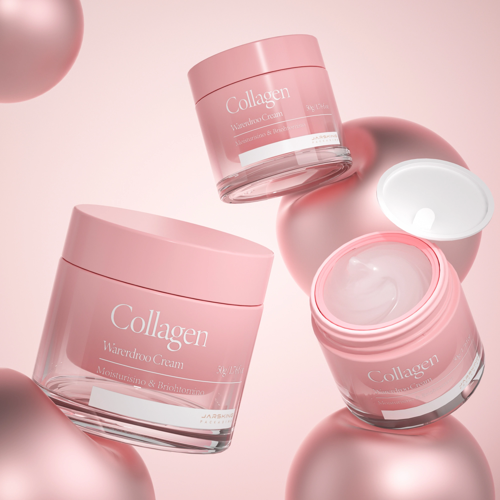 pink glass cosmetic jars