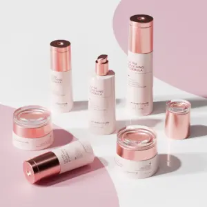 Rose gold skincare bottles
