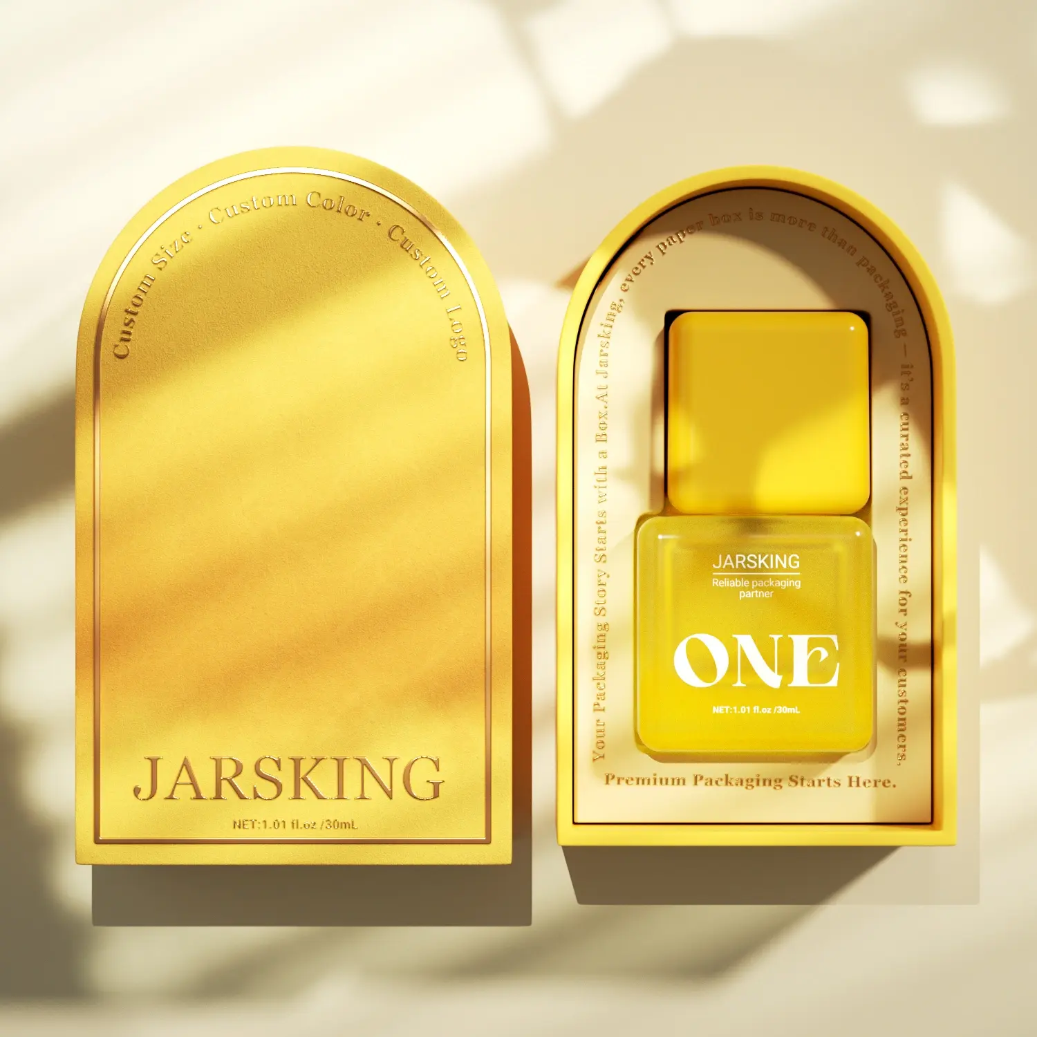 Cosmetic bottle with arched gift box