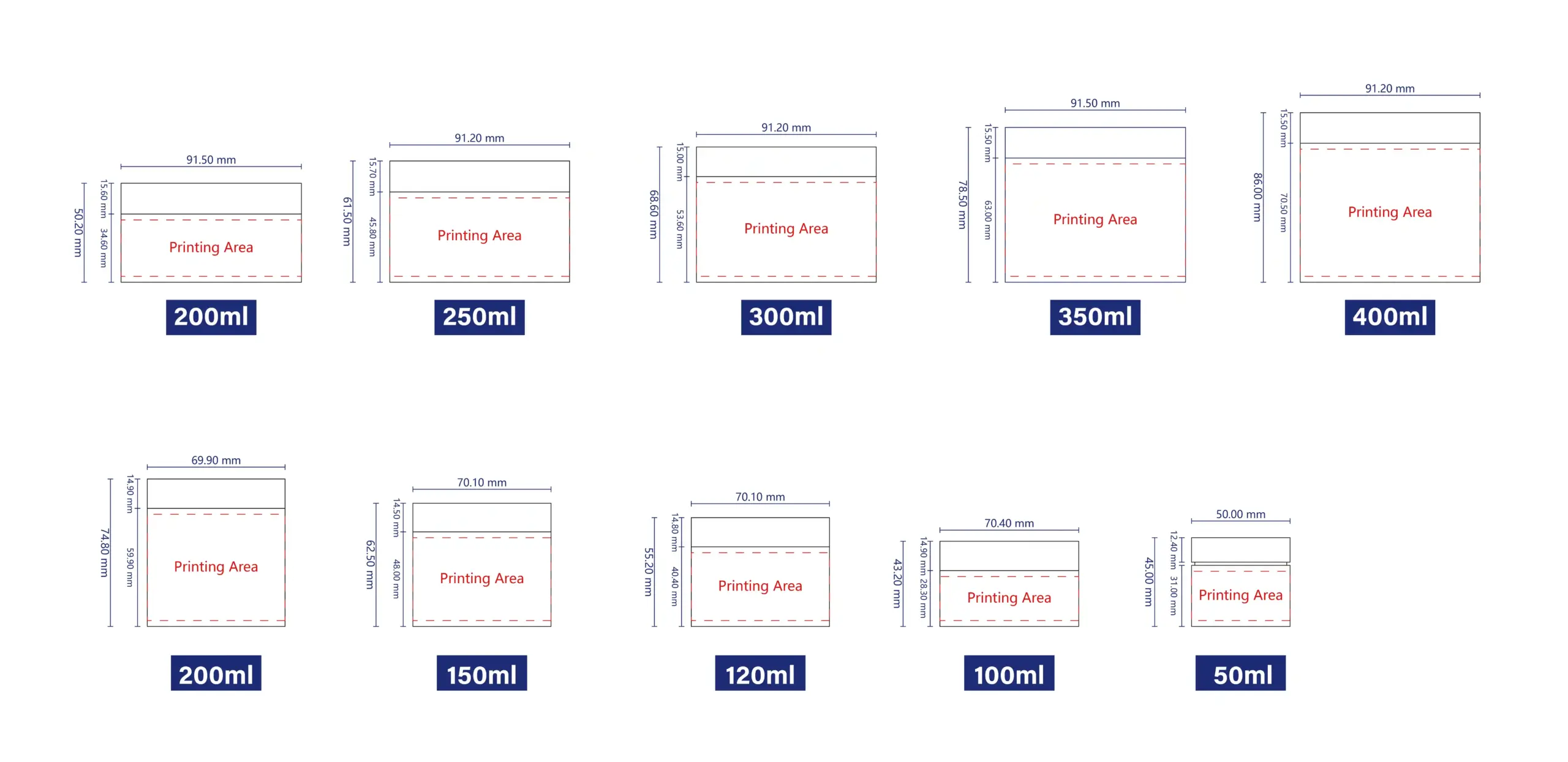 cosmetic jar sizes