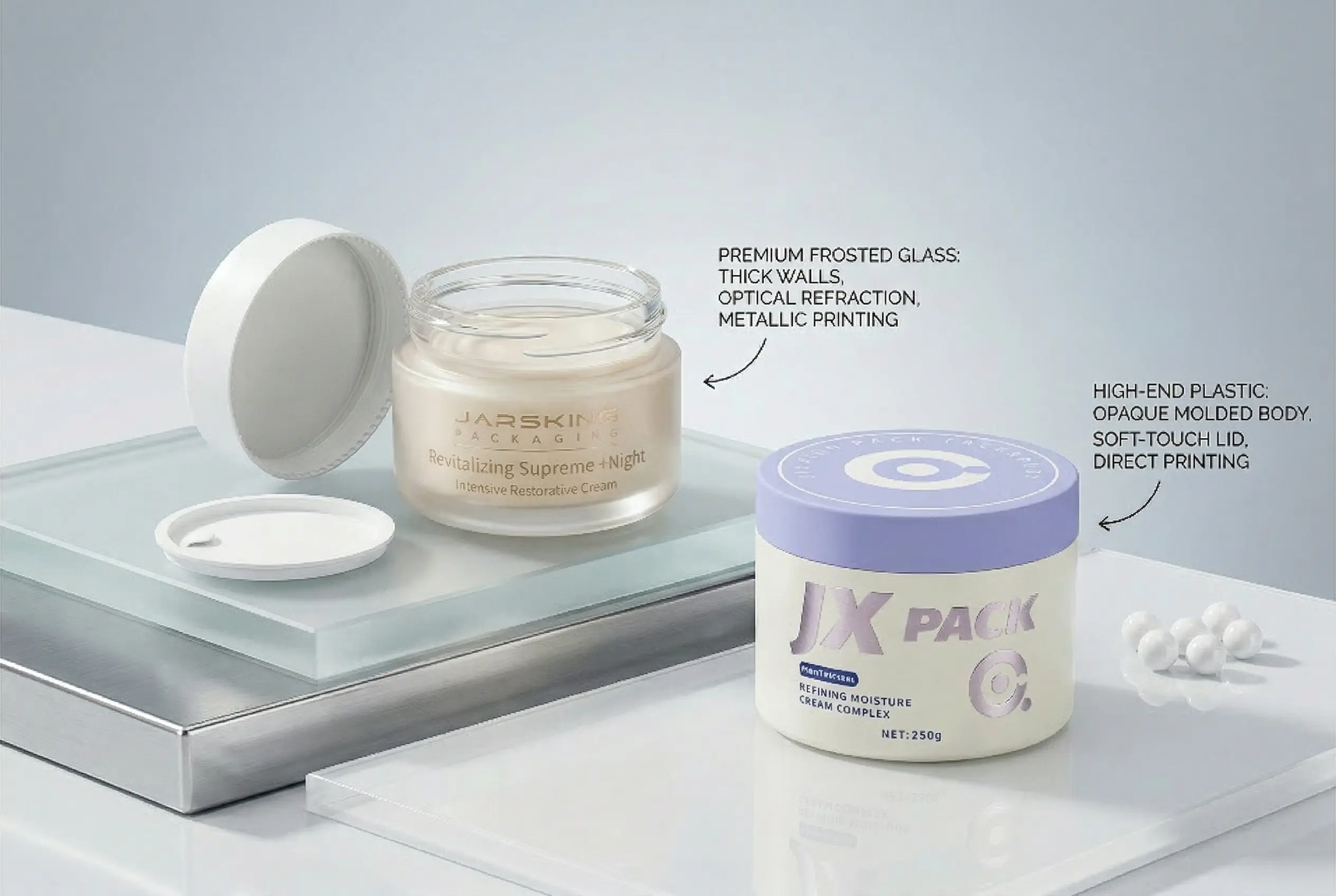 glass & plastic face cream jar