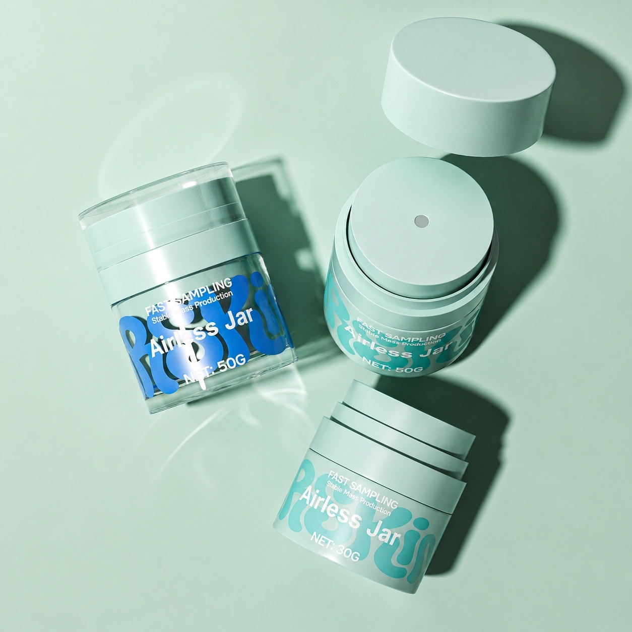 Refillable glass airless pump jar