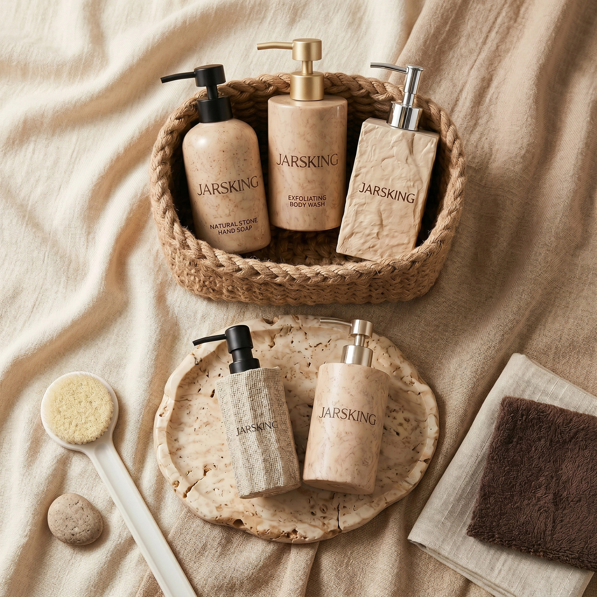Natural look bathroom accessories